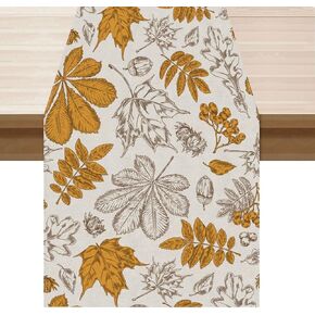 Fall Sketch Maple Leaf Table Runner Table Decoration for Autumn Home Kitchen Indoor Holiday Decor 13x108 Inch