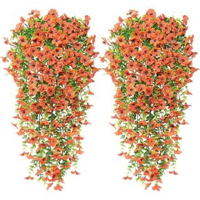 4 Pack Fall Artificial Hanging Flowers for Outdoors 30 Inch Autumn Fake Hanging Plants Silk Orchid Flower UV Resistant Realistic Faux Flower for Window Garden Wall Porch Patio Decor,Orange