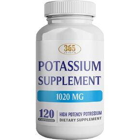 365 Health Potassium Supplement 1020 mg | Potassium Bicarbonate | Non-GMO | Gluten Free | Made in USA | 120 Vegetarian Capsules