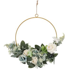 1pc Artificial Garland Floral Wreath Metal Hanging Hoop Wreath Home Decor Floral Hoop Wreath Vintage Eucalyptus Wreath Decoration for Home Wall Wreath Flower Lace Plant Plastic