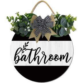 Wall Decor For Bathroom,Bathroom Rules Sign,Rustic Round Wooden Wreath Sign,Farmhouse Bathroom Decor Sign