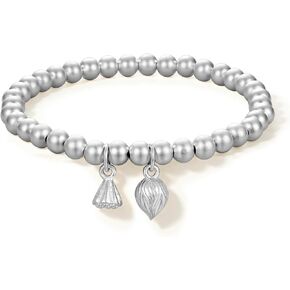 Silver Bead Ball Bracelets Lotus Stretch Beaded Bracelet Silver Accessory for Women 6.3"