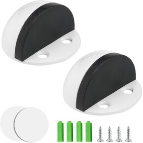 Murtenze 2 Pack White Door Stopper, Stainless Steel Mute Door Holder for Bottom - Black Rubber Bumper No Drilling Doorstop Wall Protector