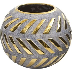 Nearly Natural 8in. Regal Round Stone Vase with Gold Accents,Gray
