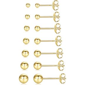 Fcebsty 7 Pairs Silver/Gold Studs Earrings 925 Sterling Silver Post Ball Stud Earrings for Women Cartilage Earring Small Silver Stud Earrings for Women Real Gold Ball Studs Nap Earrings 2-8mm