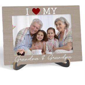 Grandparents Picture Frame, I Love My Grandma & Grandpa - Wooden Tabletop Photo Frame With Stand, Gifts for Grandparents from Granddaughter Grandson, Birthday Gifts For Grandma Grandpa, B07