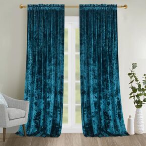 Roslynwood Luxury Gold Foil Print Peacock Velvet Curtains 84 inches Long Rod Pocket Thermal Insulated Blackout Window Drapes for Living Room/Bedroom/Dining Room, W52 x L84, 2 Pcs