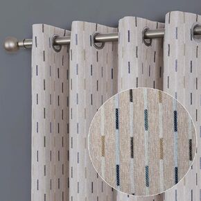 always4u Faux Linen Private Small Stripes Textured Window Curtain Panels Set of 2 Blue 54 * 84 Inches