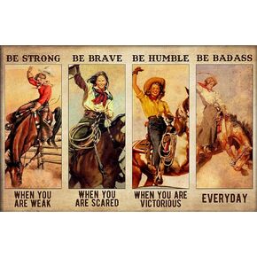 Cowgirl Rodeo Be Badass Everyday Vintage Poster, Girls Love Horses,Tin Sign Vintage Metal Pub Club Cafe Bar Home Wall Decoration Retro 8X12Inch