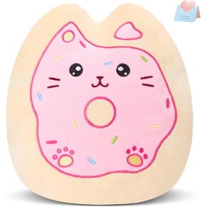 12" Sprinkle Donut Plush Pillow, Pink Cat Plush Kitten Stuffed Animal Squishy Plush Toy Cat Throw Pillow Donut Party Supplies Decorations for Kids Girls