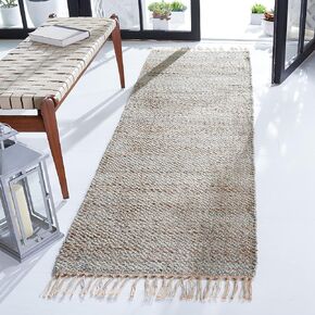 Safavieh Natural Fiber Collection Runner Rug - 2'3" x 8', Natural & Teal, Handmade Farmhouse Jute, Ideal for High Traffic Areas in Living Room, Bedroom (NF827A)
