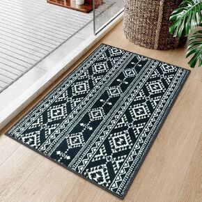 Washable Bathroom Runner Rug with Rubber Backing, Boho Bath Mats for Bathroom Non Slip Black and White Bathroom Rugs Runner, Tribal Long Bath Rugs Farmhouse Bathroom Decor for Tub Shower