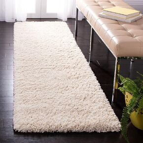 SAFAVIEH Fontana Shag Collection 2'3" x 8' Cream FNT800B Solid Non-Shedding Living Room Bedroom Dining Room Entryway Plush 2-inch Thick Runner Rug