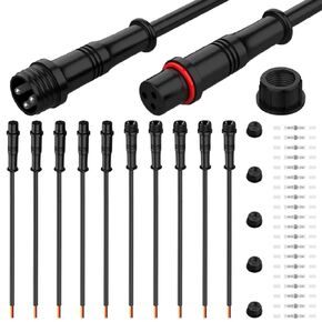 5 Pairs Waterproof 3 Pin LED Connector Cable Set - Male & Female Plug (Small Size) with 0.2 mm² 24AWG Wire, IP67 20cm Extension Cable for Car, Truck, Boat, Indoor/Outdoor LED Strip Lights