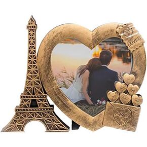 Decorative Gold Heart Shape Love Photo Frame Paris Theme 4" x 4"