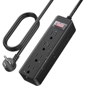 CCCEI Outdoor Waterproof 15 FT Flat Plug Extension Cord Power Strip,1500J Surge Protector Weatherproof Indoor Exterior Multiple Outlet, 15 Foot Extra Long, 3 Prong, 4 Outlets, Black. (Black, 15FT)