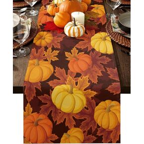 Burlap Linen Table Runner - 36 Inch Long, Fall Thanksgiving Pumpkin Maple Filling Kitchen Dining Table Runner Dresser Scarves, Autumn Orange Farmhouse Home Decor for Coffee Table Wedding Party Banquet