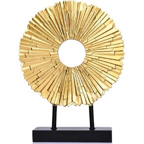 Geometric Unique Irregular Round Statue, Gold Shelf Decorative Sculpture for Living Room Coffee Table, Above Cabinet Decor Kitchen, Cabinet Top Decor Office TV Cabinet Console Centrepiece and Ornament