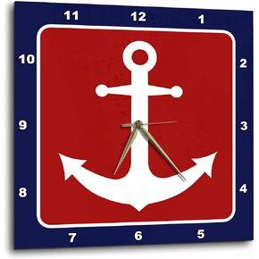 3dRose DPP_165796_2 Red White & Blue Nautical Anchor Design Wall Clock, 13 by 13"