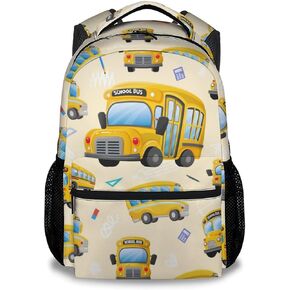 Backpack for Kids - 17 Inches Yellow School Bus Bookbag for Boys - Cartoon Car Backpack for Kids - Lightweight Cute Elementary School Bag