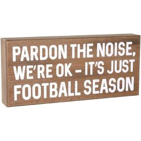 Collins Painting inFootball Season in Funny Rustic Wood Box Sign, Brown, White, 10 inL x 4.5 inH x 1.5 inD