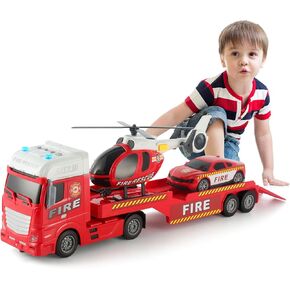 25.6" Semi Truck Toy Construction Carrier Truck Kids Toys,with Excavator and Dump Truck,Gifts for Age 3 4 5 6+ Years Old Boys (Construction Trucks)