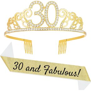 Ages Birthday Sash and Tiara - Pink & Gold Premium Birthday Decorations for Girls - Happy Birthday Gifts for Girls and Women Tiara Sash