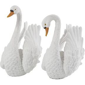 Deco 79 Resin Swan Decorative Sculpture Textured Home Decor Statues, Set of 2 Accent Figurines 11", 12"H, White