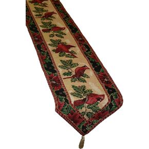 Decorative Christmas Cardinal Design Tapestry, 13" X 70" Table Runner