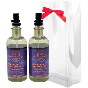 Bath & Body Works Aromatherapy Relaxing Midnight Sky Chamomile Patchouli Essential Oil Mist Gift Set with a Red Bow for Holidays & Gifts – Pack of 2