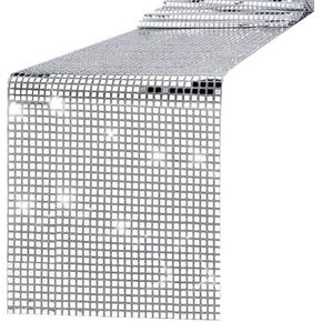 Glitter Disco Party Patriotic Table Runner Retro 70s 80s Theme Birthday Party Decorations Sequin Silver Bachelorette Party Supplies Dance Party Decor Wedding Table Cloth,12x 72 Inches (12x72 inch)