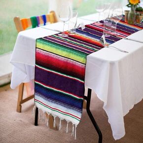 Xplanet Mexican Table Runner 14 x 84 inch Colorful Striped Mexican Serape Blanket Party Wedding Decorations Fringe Cotton Table Runner