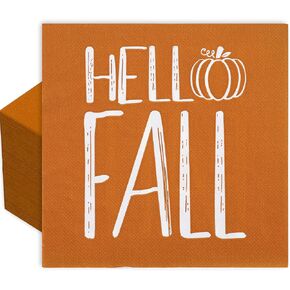 AnyDesign 80 Pack Hello Fall Pumpkin Paper Napkin Orange Pumpkin Disposable Luncheon Napkins Autumn Decorative Dessert Dinner Hand Napkin for Thanksgiving Buffet Party Supplies, 6.5 x 6.5 Inch, A1558