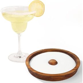 Salt and Sugar Rimmer for Margarita and Cocktail, Wood Bar Glass Rimmer Tray for Drinks, Bartender Tool, Bar Glass Salt Box Spice Container