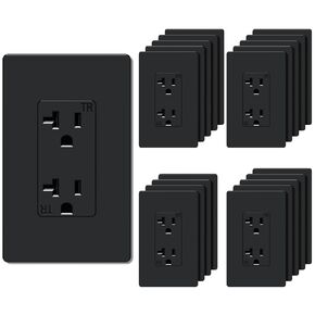 WEBANG 20 Amp Decorator Wall Outlet, Tamper Resistant Duplex Receptacle Outlet, Includ Screwless Electrical Outlet Plate, 20A 125V 2 Pole 3 Wire, Self-Grounding, ETL Listed, Matte Black, 10 Pack