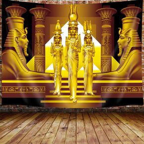 VEIGIKE Ancient Egyptian Decor Tapestry, Egypt Pyramids History Sphinx Art Tapestry Wall Hanging for Bedroom, Vintage Black and Gold Tapestries Party Poster Blanket College Dorm Home Decor (60X40)