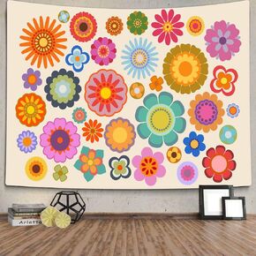 TOMOZ Vintage 60s 70s Flower Tapestry, Retro Groovy Hippie Flowers Tapestry Wall Hanging, Boho Floral Tapestry for Bedroom Living Room Dorm Decor 80 x 60Inches