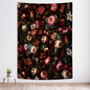 SAOLUIS Floral Tapestry, Vintage Floral Tapestry Black Boho Floral Tapestry Wall Hanging, Rose Wall Tapestry for Dorm Bedroom Living Room Home Decor 40X60 Inch