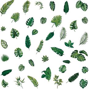 CRASPIRE 8 Sheets Leaf Wall Stickers Turtle Leaf Stickers Tropical Plant Window Stickers Green PVC Waterproof Self Adhesive Wall Decals Removable for Window Decor Clings Stairway Housewarming Gift