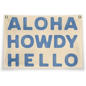 Coastal Cowgirl Canvas Banner,Aloha Howdy Hello Canvas Banner,Western Canvas Banner Decor For Girl Room Dorm Home,Coastal Cowgirl Room Decor 20×30 Inches