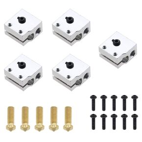 3D Printer Part Each 5pcs Aluminum Heater Blocks 5pcs 0.4mm Brass Nozzle Compatible with E3D V6 Volcano 1.75mm Filament