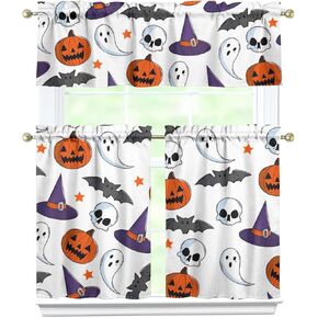 Fall Kitchen Curtains Autumn Pumpkin Curtain for Dining Room Tier Curtains Farmhouse Decor Rod Pocket Window Drapes Set of 3 Curtains for Kitchen Decor