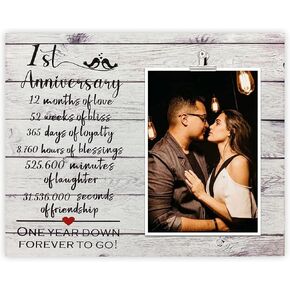 1st Anniversary Picture Clip Frame, Gifts for Couple 1st Anniversary, Wife 1st Anniversary Present from Husband, Gifts for Him/Her Paper Anniversary, One Year Down Forever to Go