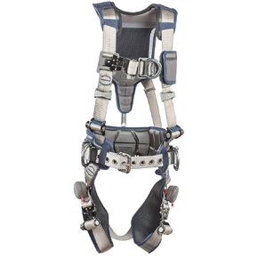 3M DBI-SALA 1112542 ExoFit STRATA, Aluminum 4 D-Rings, Tri-Lock Revolver QC Buckles with Sewn in Hip Pad/Belt, Large, Blue/Gray