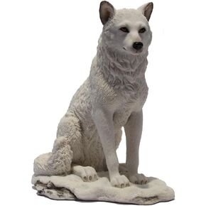 7.75 Inch Wolf Sitting in Snow Decorative Statue Figurine, White