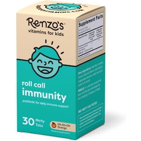 Renzo's Roll Call Immunity, Daily Postbiotic – Dissolvable Kids Immune Support Supplement - Sugar-Free Kids Vitamins, 30 Orange-Flavored Melty Tabs