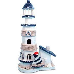 COTA Global Ocean Blue Lighthouse Decor - Handmade and Crafted Wooden Lighthouse Decoration with Sailboat Figure, Nautical Themed Home Decor – 13.5 Inch