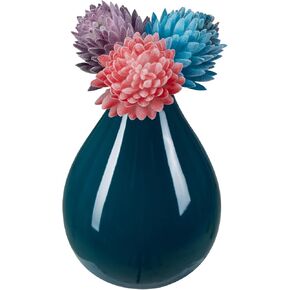 Mini Vase Including Flowers, Single Dark Green Small Vase with Three Flowers, Home Shelf Decor