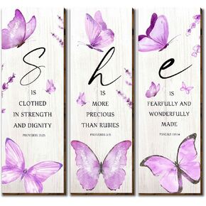 Vagafilla 3 Pieces Modern Purple Butterfly Wooden Wall Decor, Inspirational Saying with Christian Quotes Wood Sign, Hanging Motivational Wall Plaques for Women Girl Teen Living Room Bedroom-33
