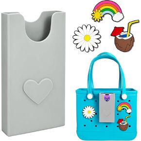 Phone Holder Compatible with Bogg Bag, Soft Silicone 3Pcs Charm Insert Accessories for Bogg Bag Phone Holder Fits All Cellphones Attachment for Beach Tote Bags, Black